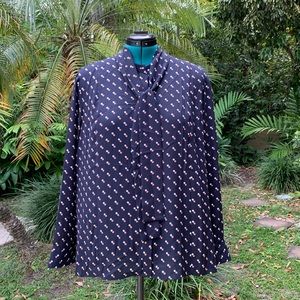 ANN TAYLOR Blouse. Navy polka dots. XL
